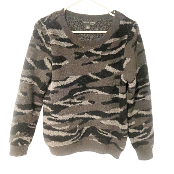 Barefoot Dreams Cozychic Small Sweater Black Gray Seaside Crew-Neck - Picture 1 of 5